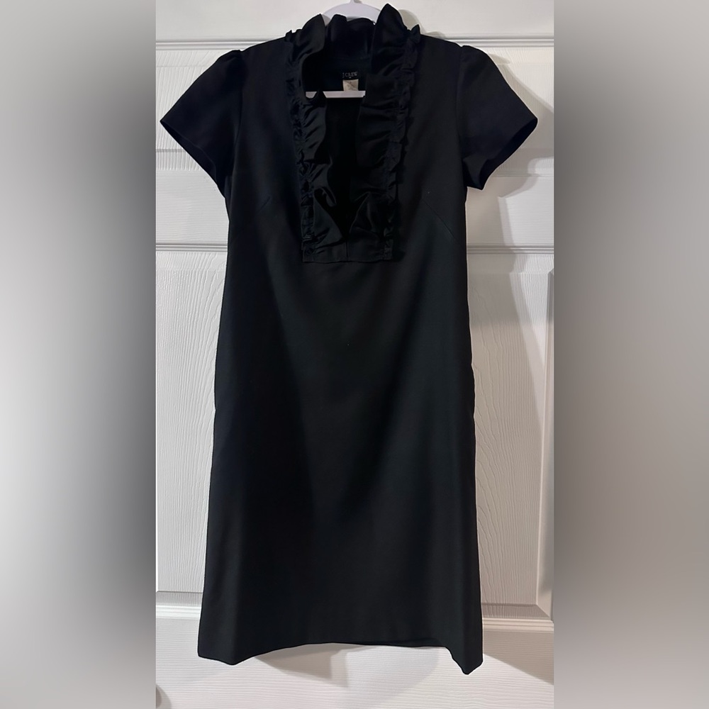 J. Crew Black Mini Dress with Ruffled Neckline